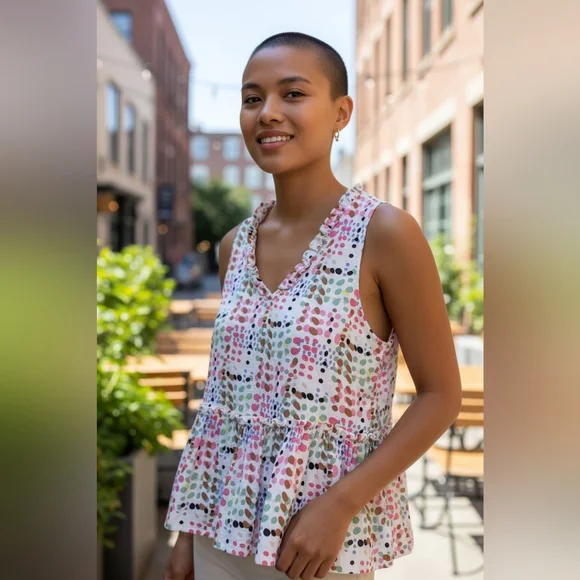 THML, Samantha Multi Color Dot Print Peplum Top, size Small - Picture 4 of 9